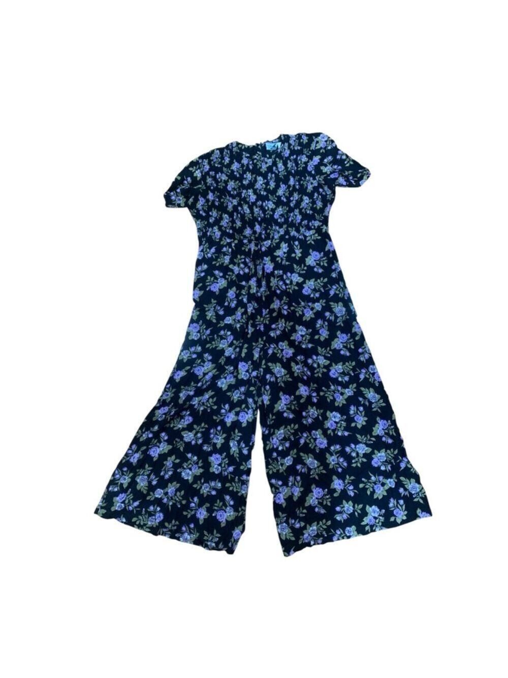 Vntg 90’s Volup Women's Sunshine Starshine Black Purple Floral Jumpsuit L